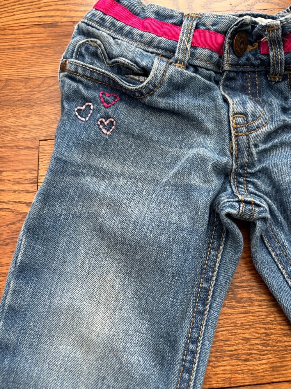 OshKosh B'gosh Toddler Size 2 Embroidered Denim Flared Jeans Butterfly Pink